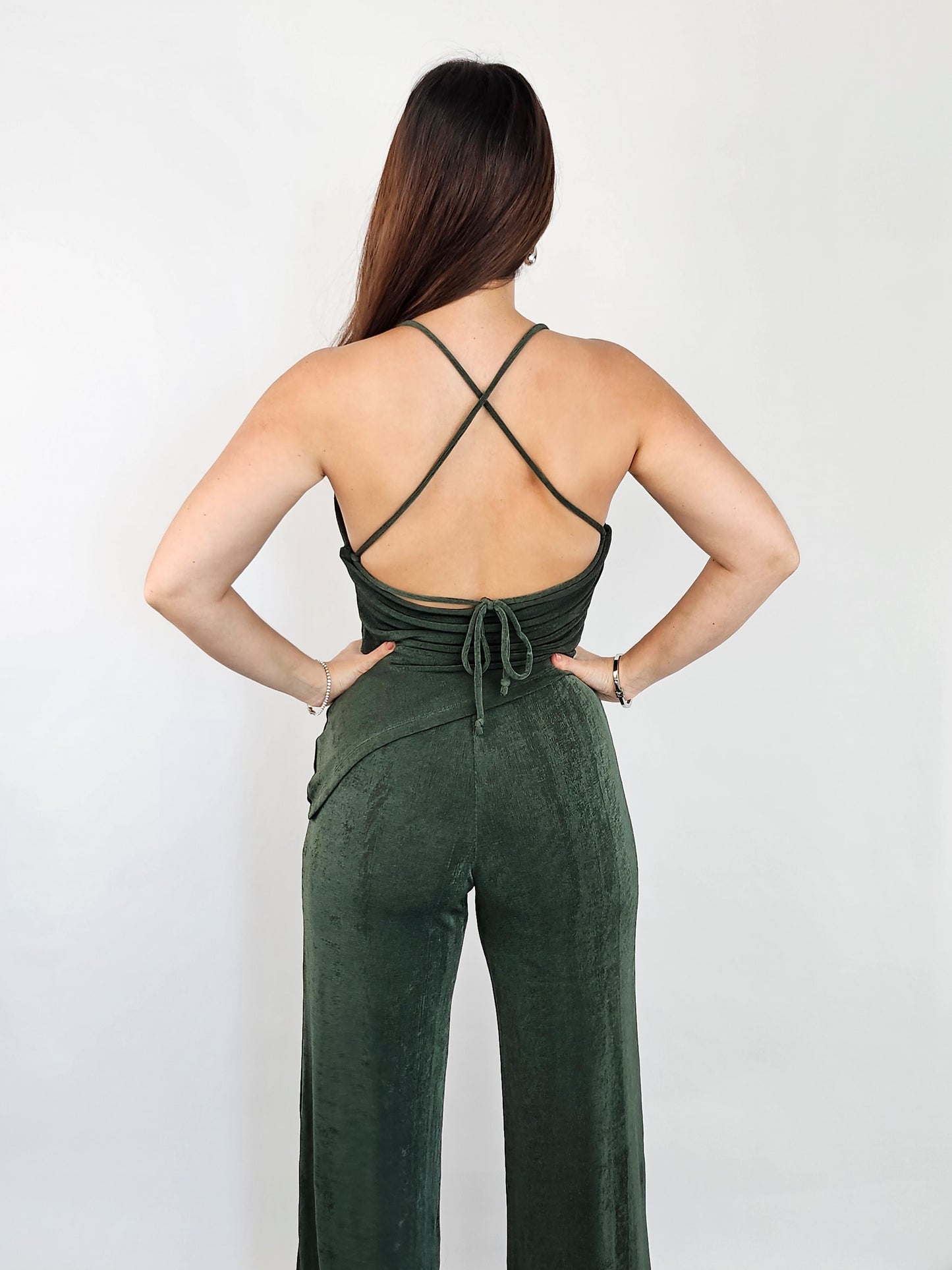 co ord sets women with the back having adjustable straps and a criss cross look.