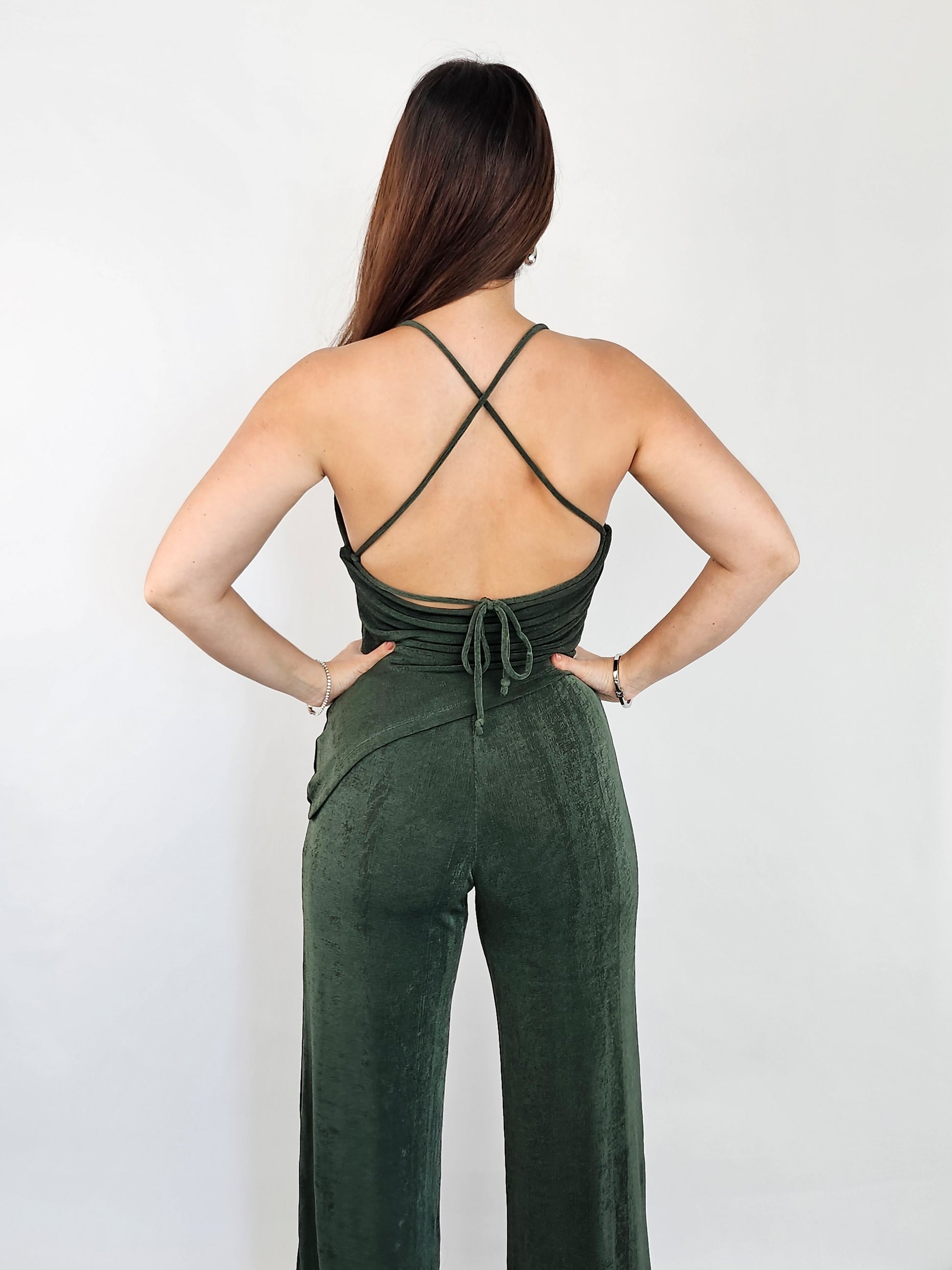 co ord sets women with the back having adjustable straps and a criss cross look.