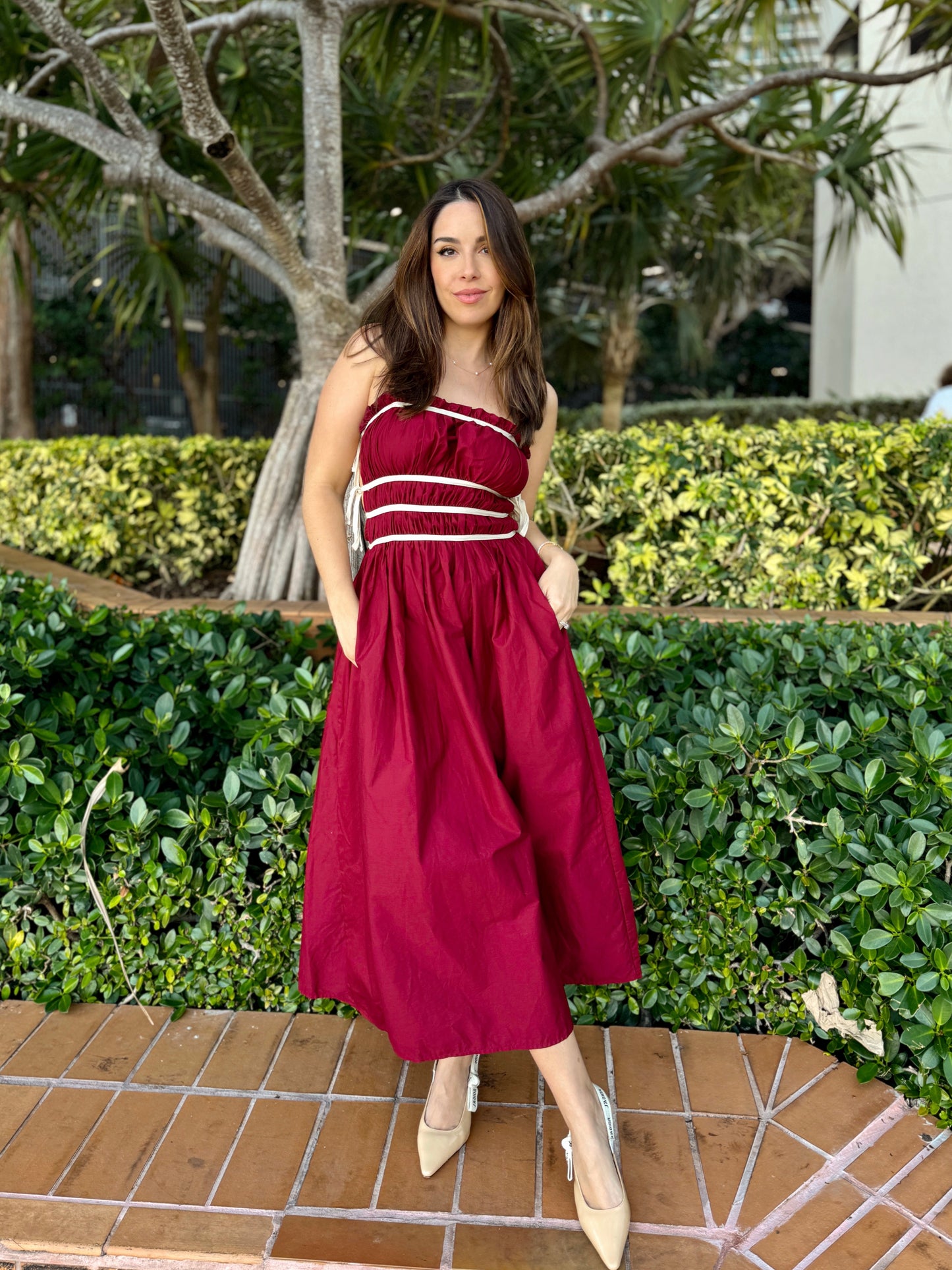 LENA RED MIDI DRESS
