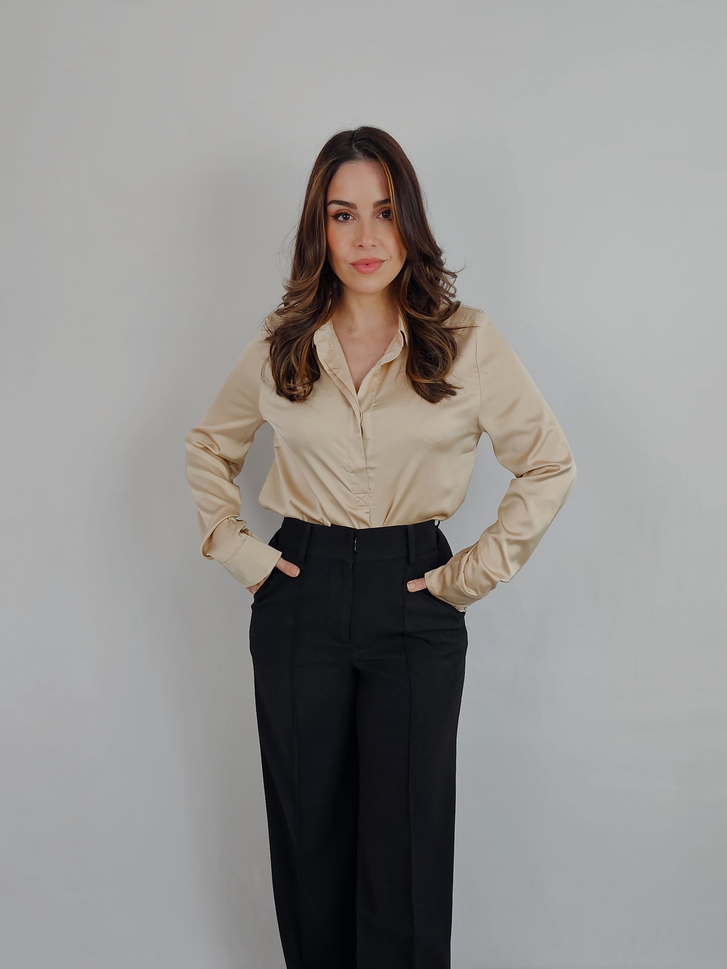 SATIN LONG SLEEVE DRESS SHIRT