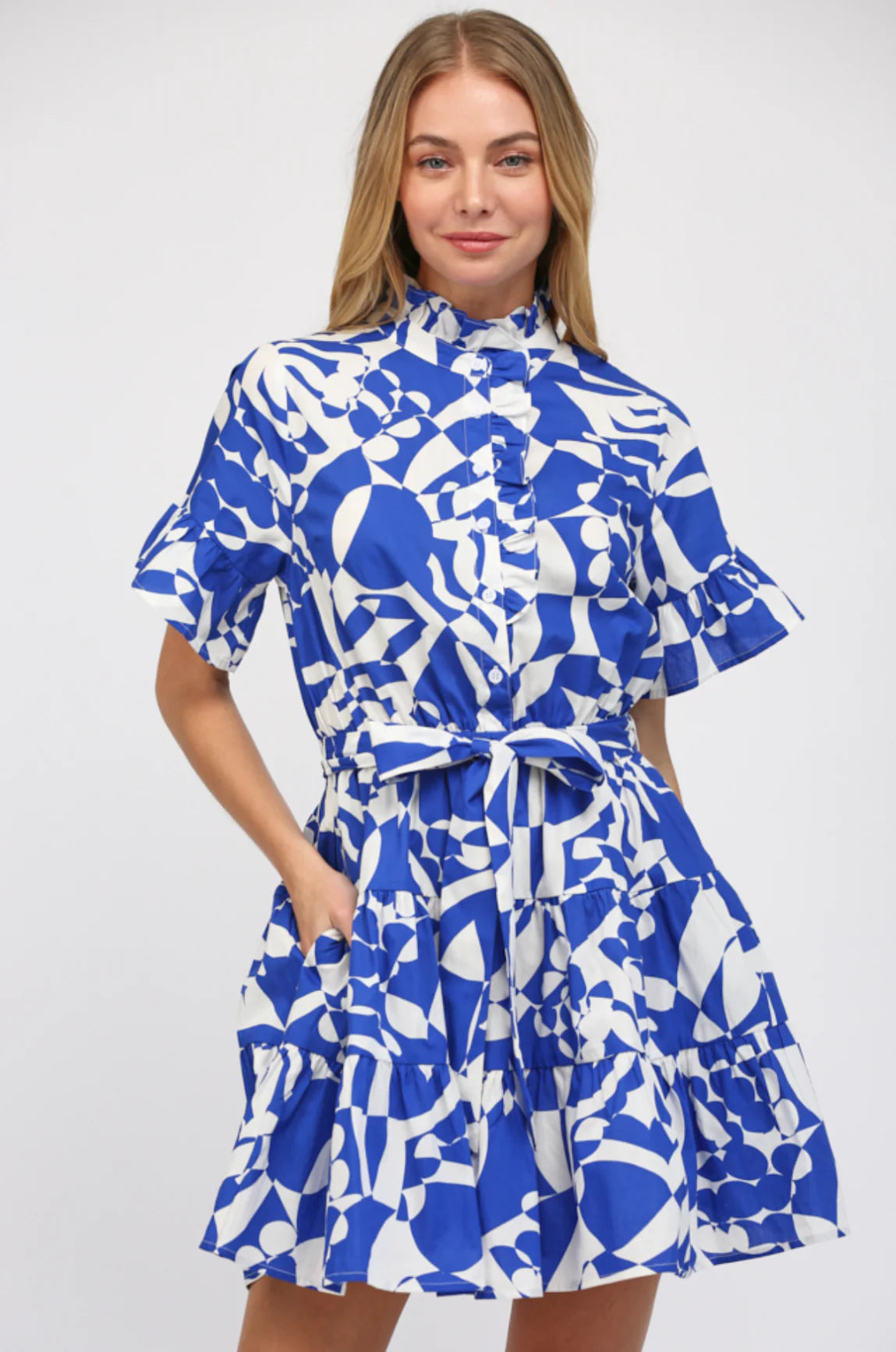Women's Blue Ruffle Waist Tie Mini Dress 100% Cotton Summer Style Whisper in Style Women's Blue Ruffle Waist Tie Mini Dress 100% Cotton Summer Style Whisper in Style