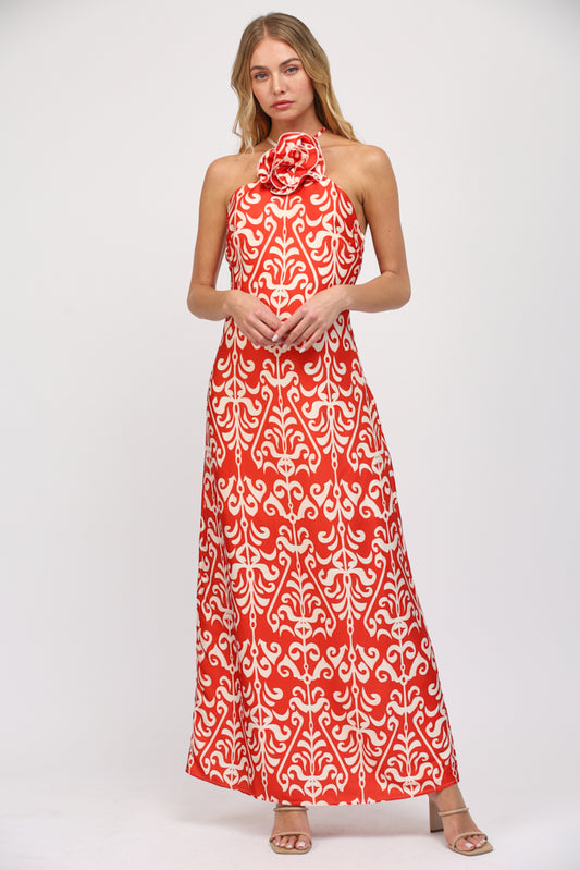 FLORAL CORSAGE DETAILED OPEN BACK MAXI DRESS