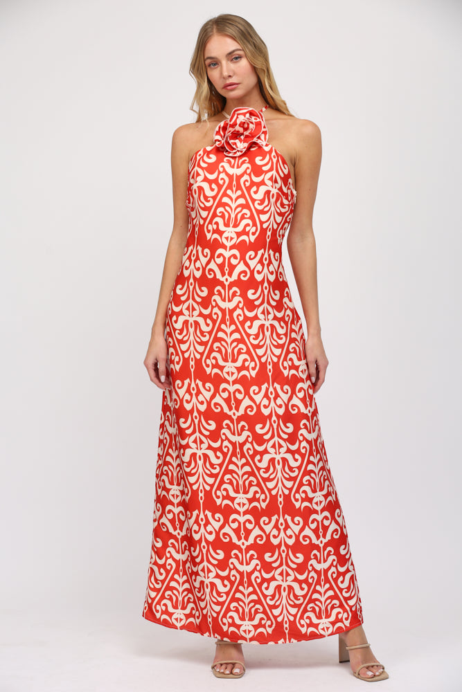 FLORAL CORSAGE DETAILED OPEN BACK MAXI DRESS