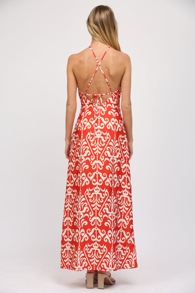 FLORAL CORSAGE DETAILED OPEN BACK MAXI DRESS
