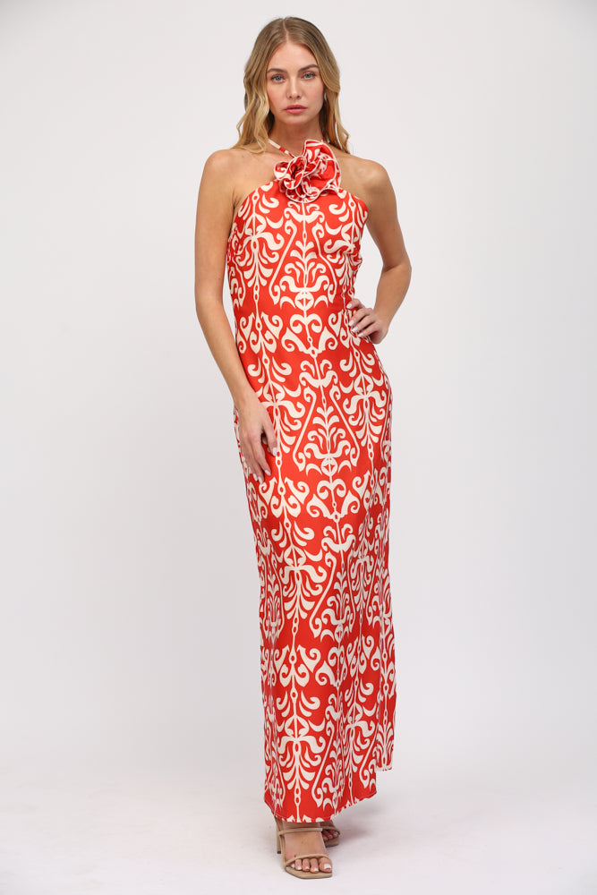 FLORAL CORSAGE DETAILED OPEN BACK MAXI DRESS