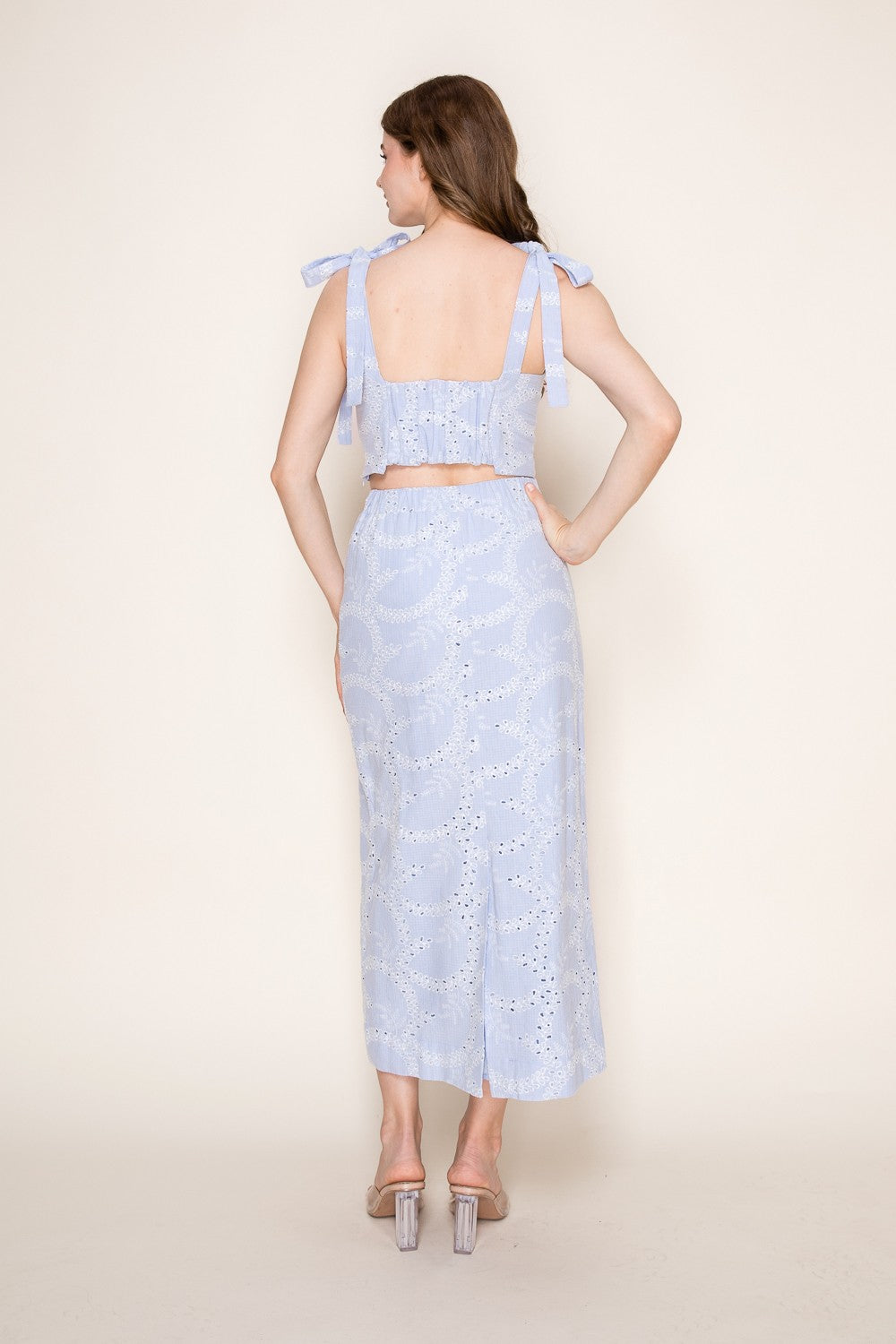 Celeste Set– Two-Piece Crop Top & Midi Skirt in Powder Blue