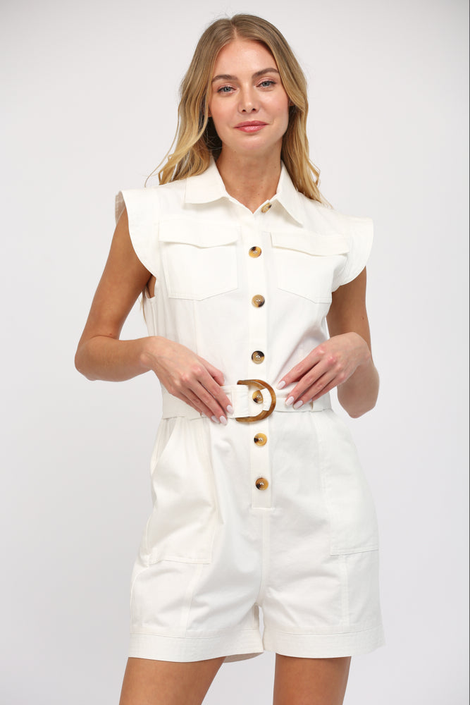 SLEEVELESS BELTED ROMPER
