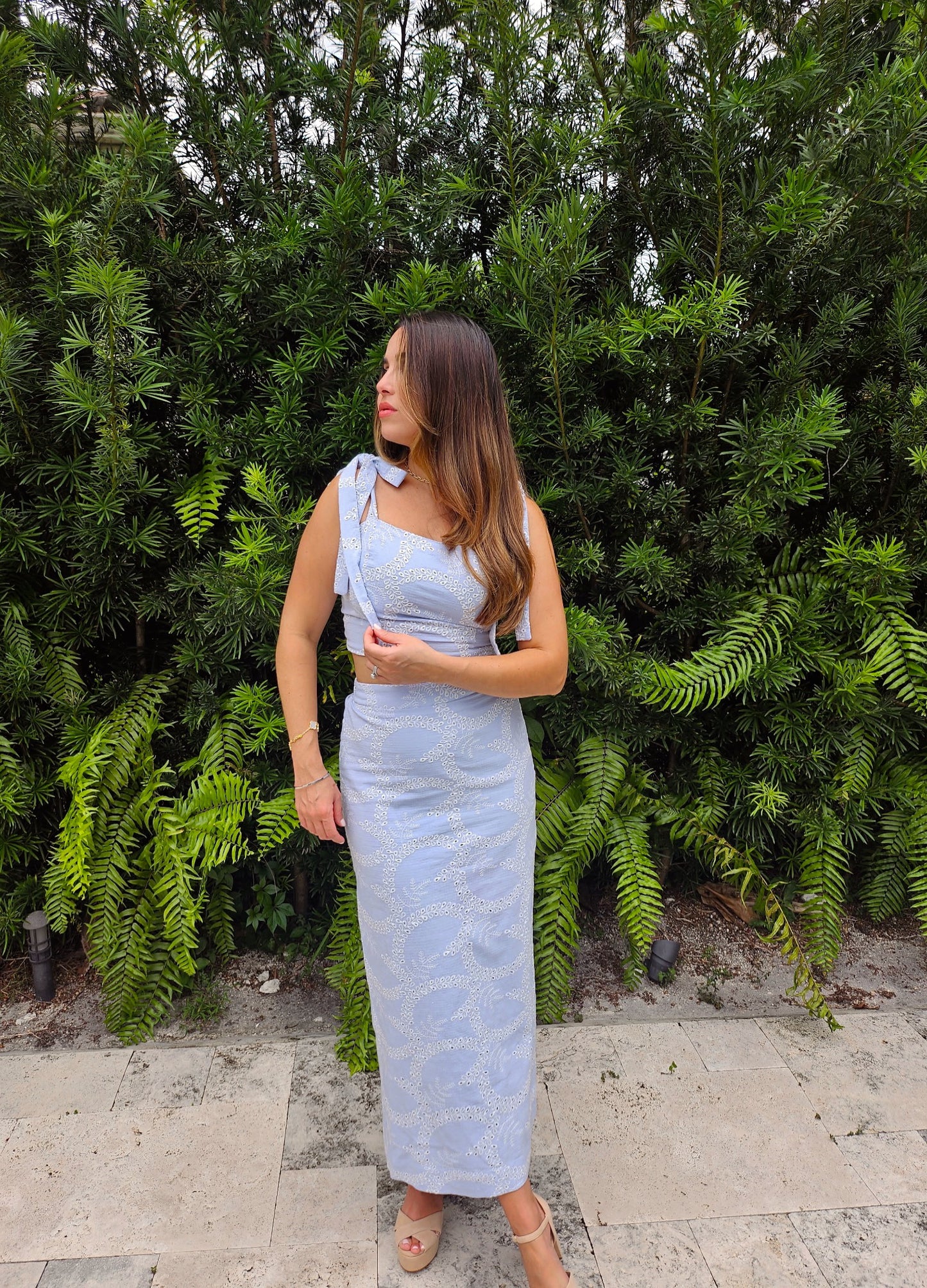 Celeste Set– Two-Piece Crop Top & Midi Skirt in Powder Blue