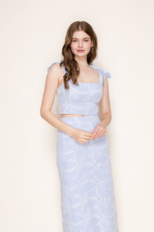 Celeste Set– Two-Piece Crop Top & Midi Skirt in Powder Blue